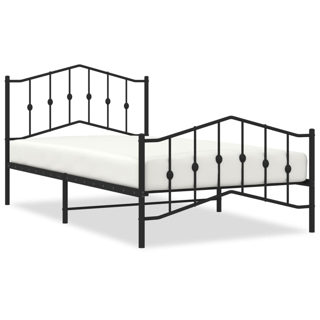 Metal Bed Frame without Mattress with Footboard Black 107x203cm