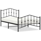 Metal Bed Frame without Mattress with Footboard Black 107x203cm
