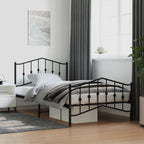 Metal Bed Frame without Mattress with Footboard Black 107x203cm