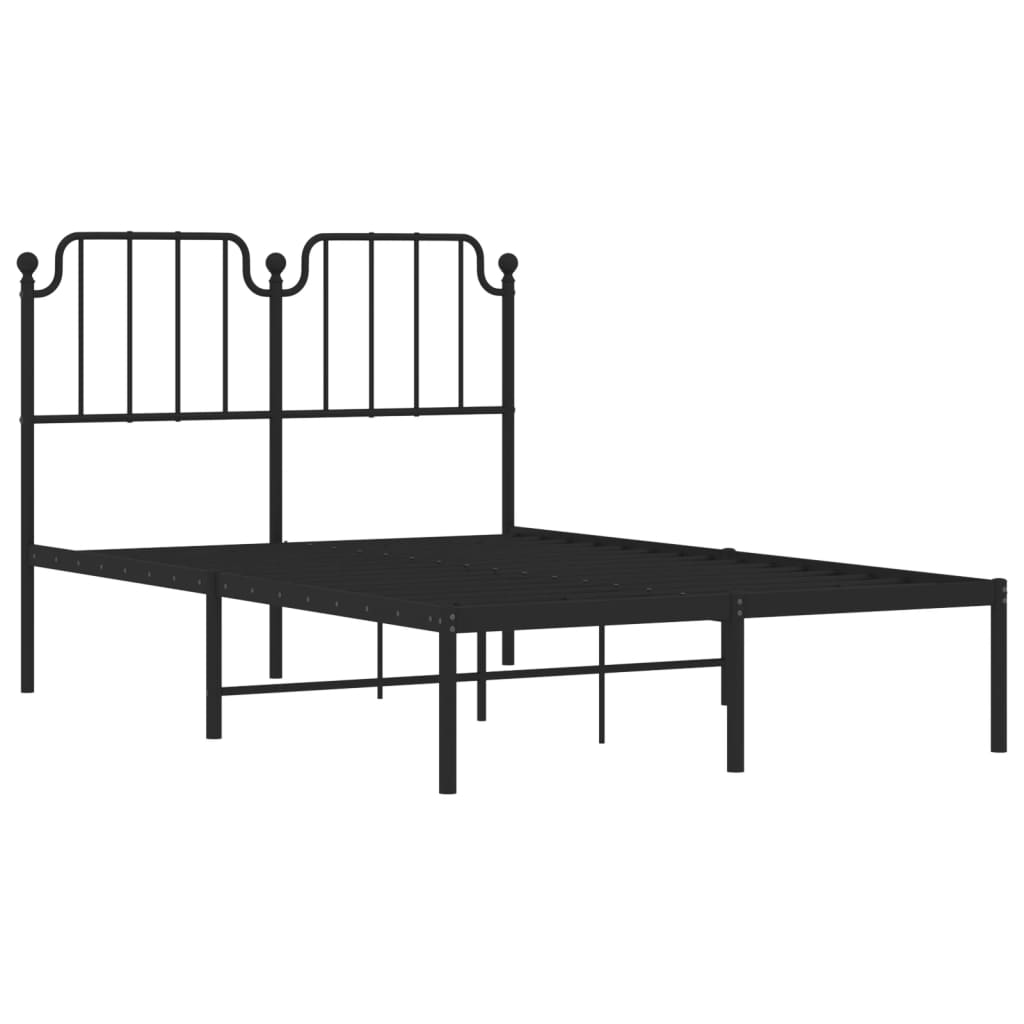 Metal Bed Frame without Mattress with Headboard Black 120x190cm