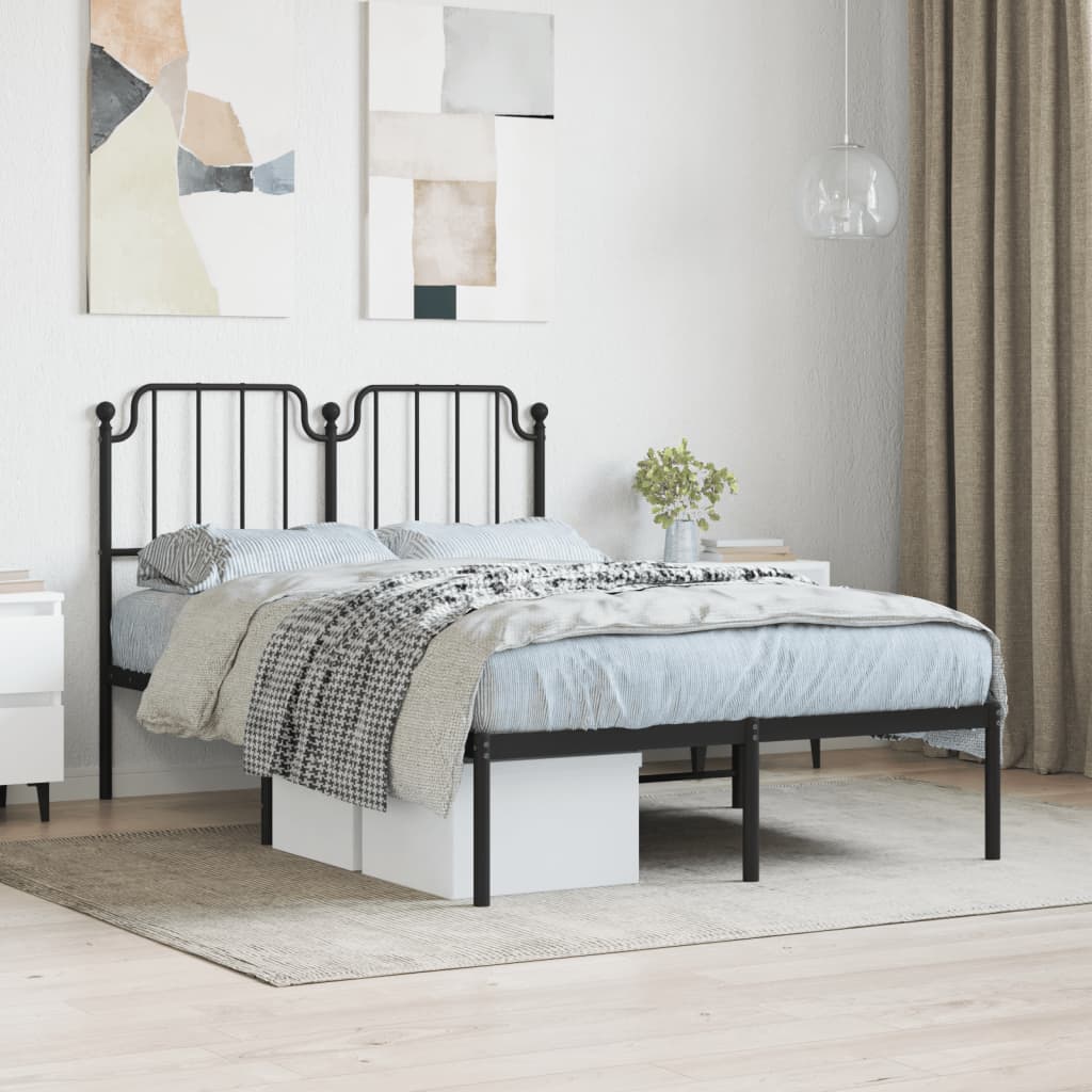 Metal Bed Frame without Mattress with Headboard Black 120x190cm