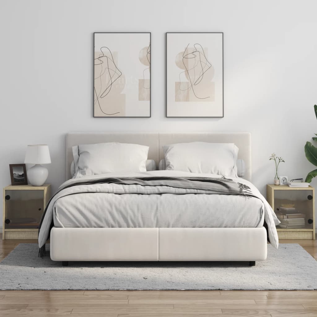 Bedside Cabinets with Glass Doors 2 pcs Sonoma Oak 35x37x42 cm