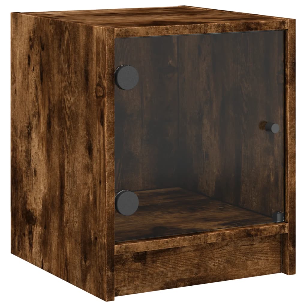 Bedside Cabinets with Glass Doors 2 pcs Smoked Oak 35x37x42 cm