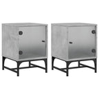 Bedside Cabinets with Glass Doors 2 pcs Concrete Grey 35x37x50 cm