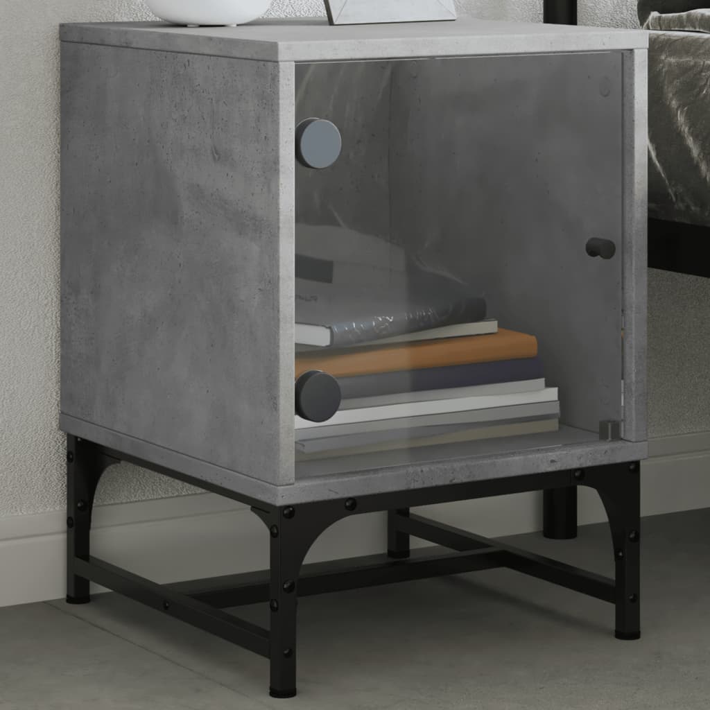 Bedside Cabinets with Glass Doors 2 pcs Concrete Grey 35x37x50 cm