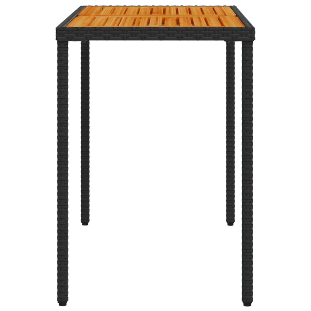 Garden Table with Acacia Wood Top Black 115x54x74 cm Poly Rattan