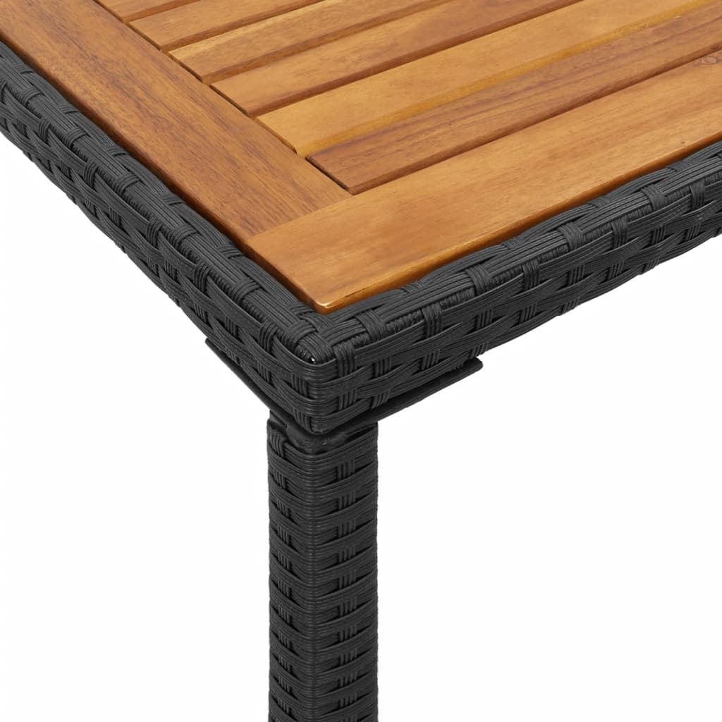 Garden Table with Acacia Wood Top Black 115x54x74 cm Poly Rattan