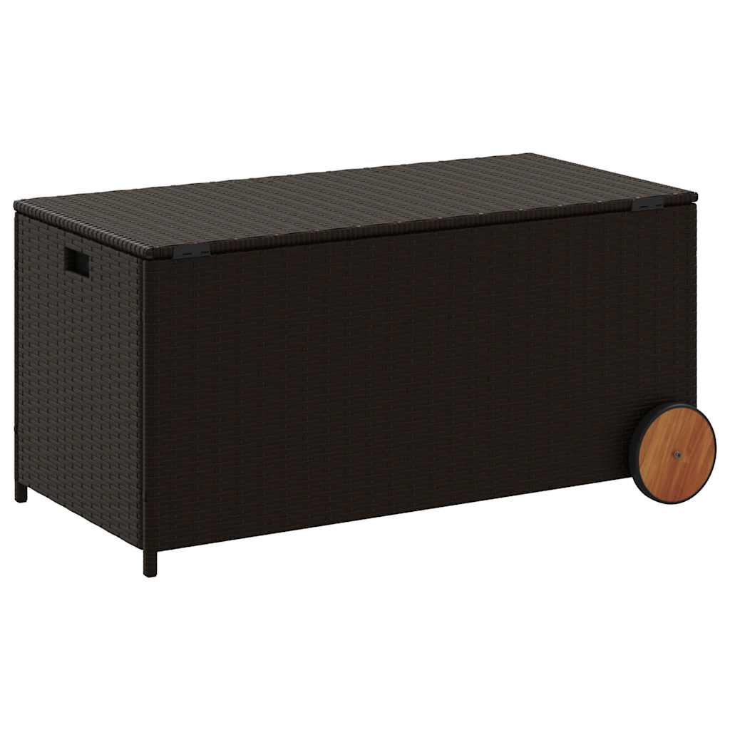 Garden Storage Box with Wheels Brown 190L Poly Rattan