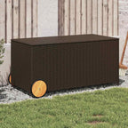 Garden Storage Box with Wheels Brown 190L Poly Rattan