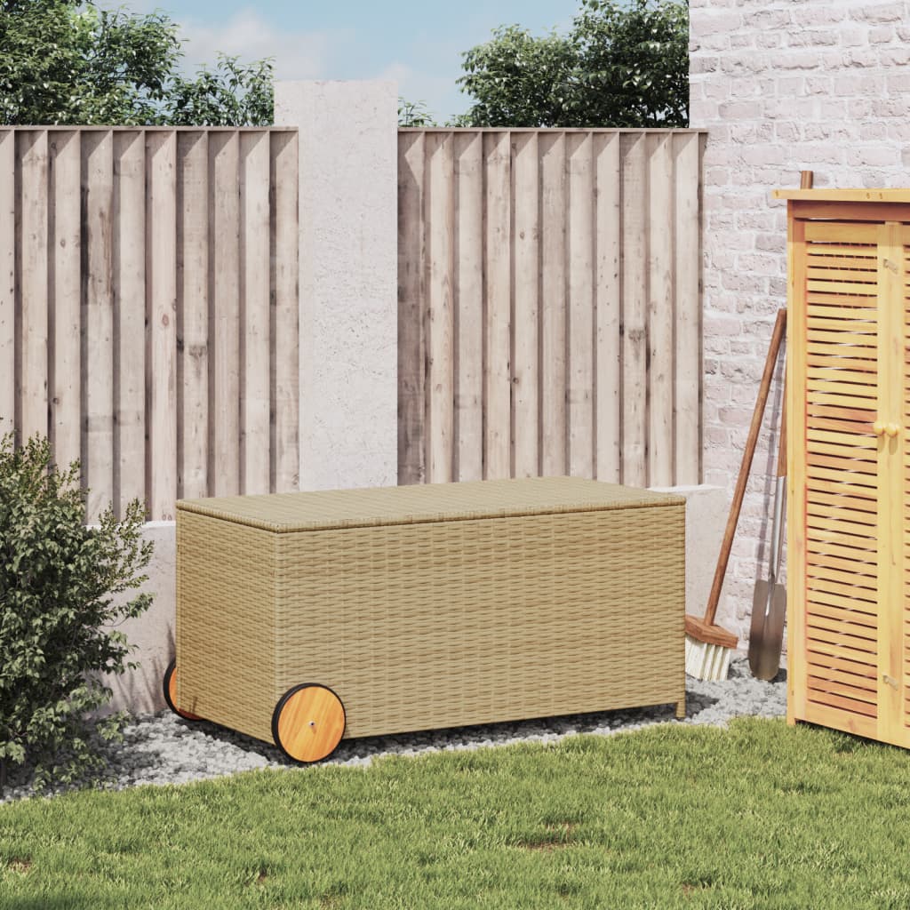 Garden Storage Box with Wheels Mix Beige 190L Poly Rattan