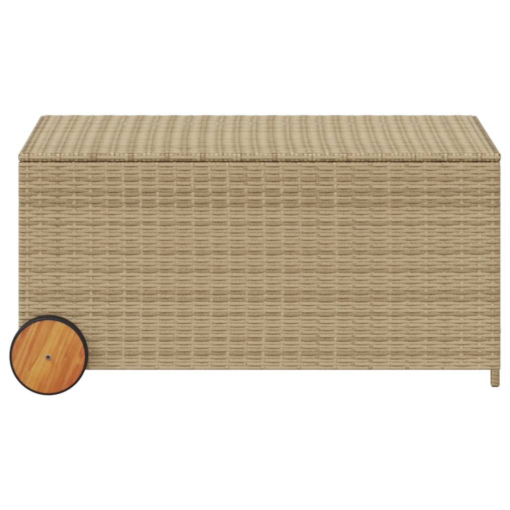 Garden Storage Box with Wheels Mix Beige 190L Poly Rattan