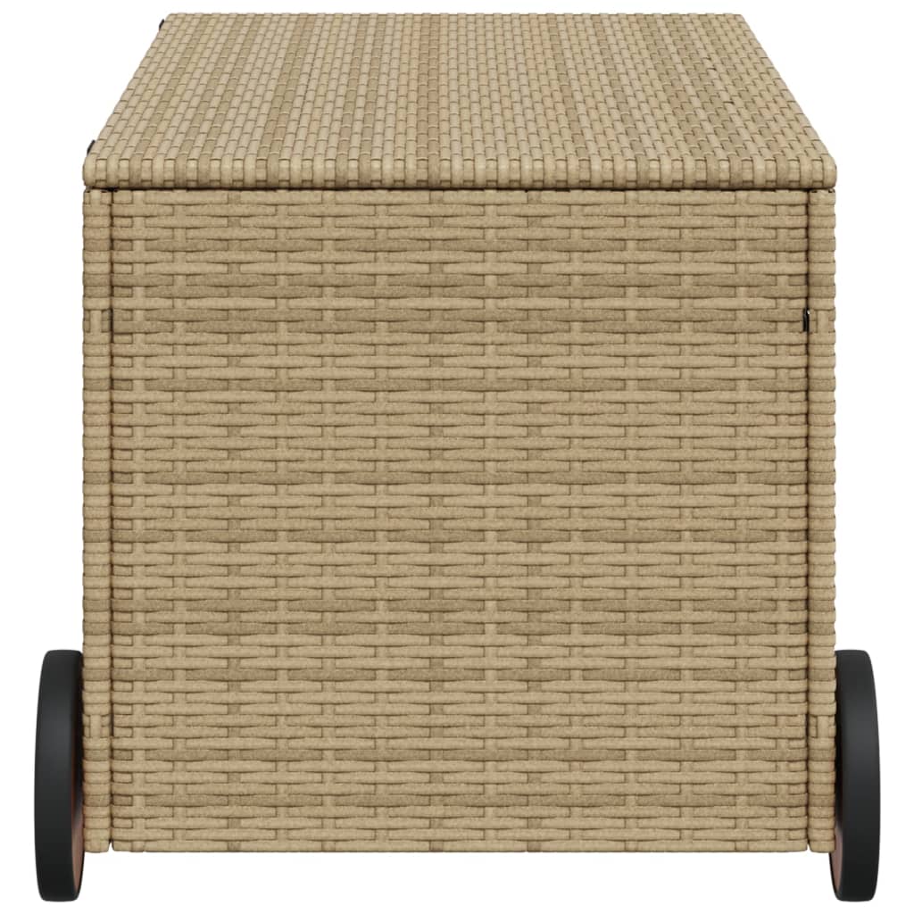 Garden Storage Box with Wheels Mix Beige 190L Poly Rattan