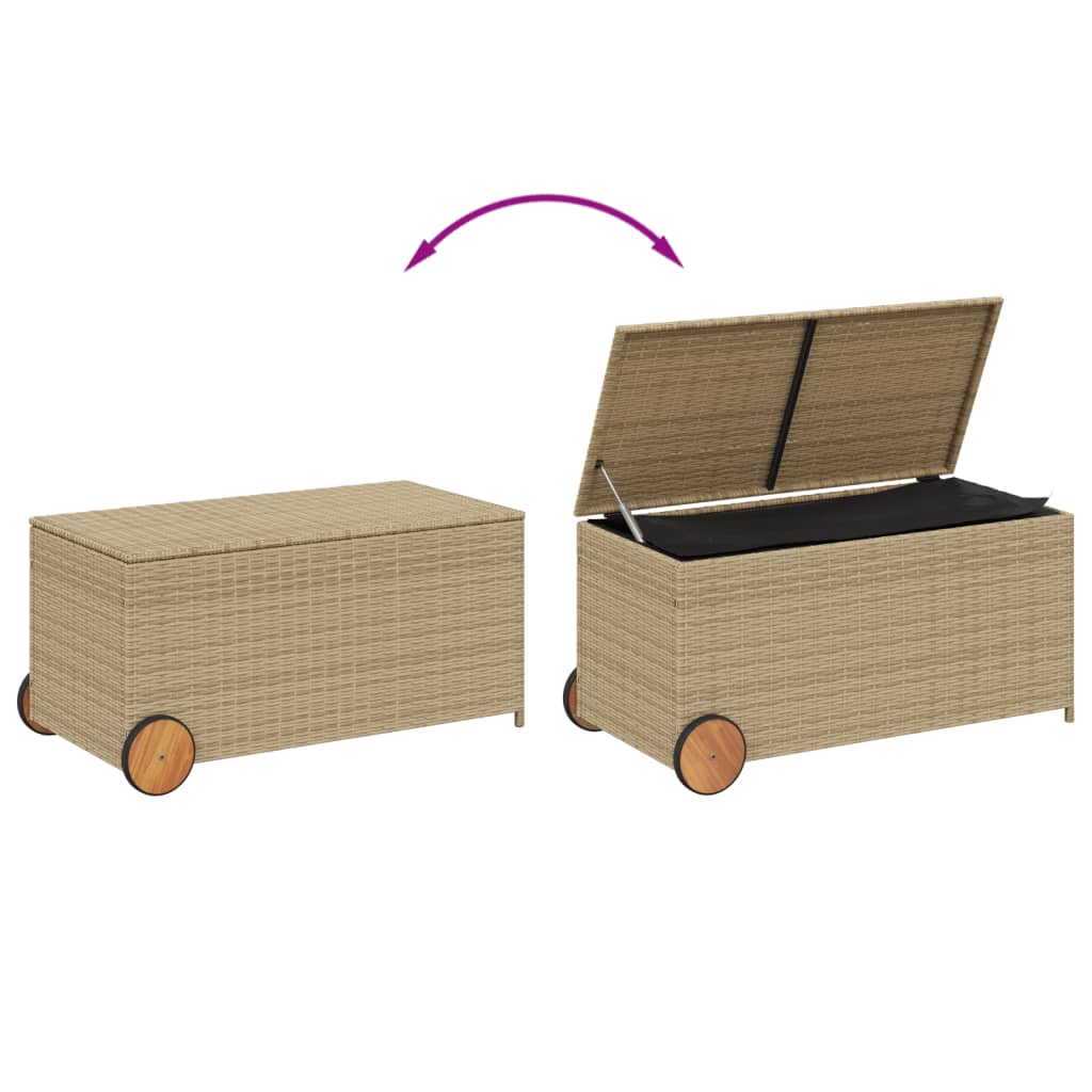 Garden Storage Box with Wheels Mix Beige 190L Poly Rattan