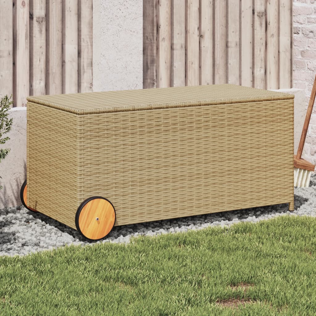 Garden Storage Box with Wheels Mix Beige 190L Poly Rattan