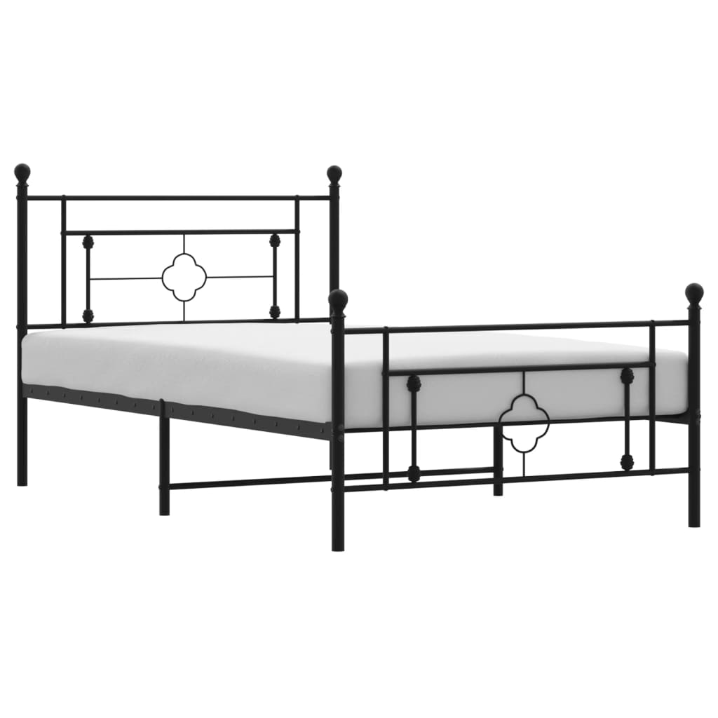 Metal Bed Frame without Mattress with Footboard Black 107x203cm