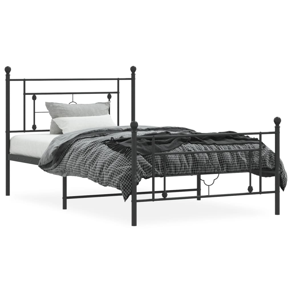 Metal Bed Frame without Mattress with Footboard Black 107x203cm