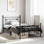 Metal Bed Frame without Mattress with Footboard Black 107x203cm