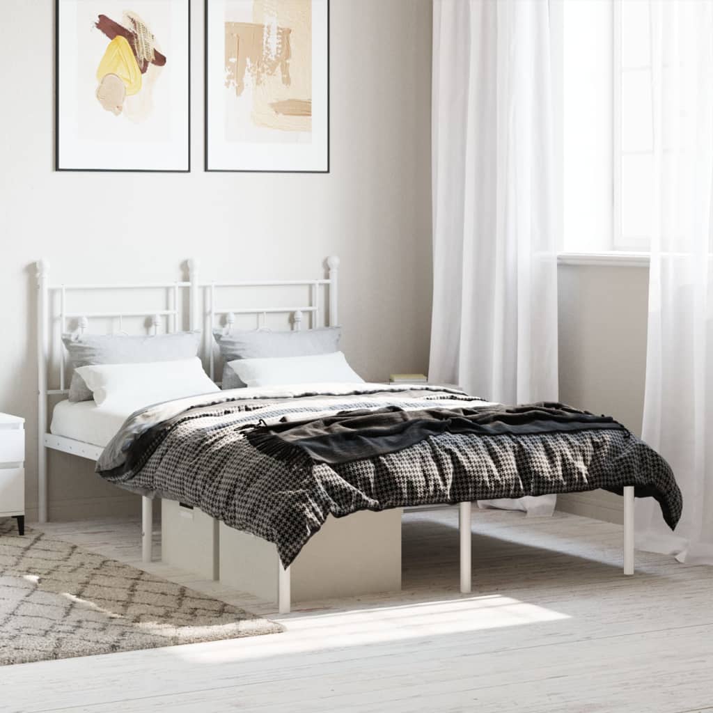 Metal Bed Frame without Mattress with Headboard White 120x200cm