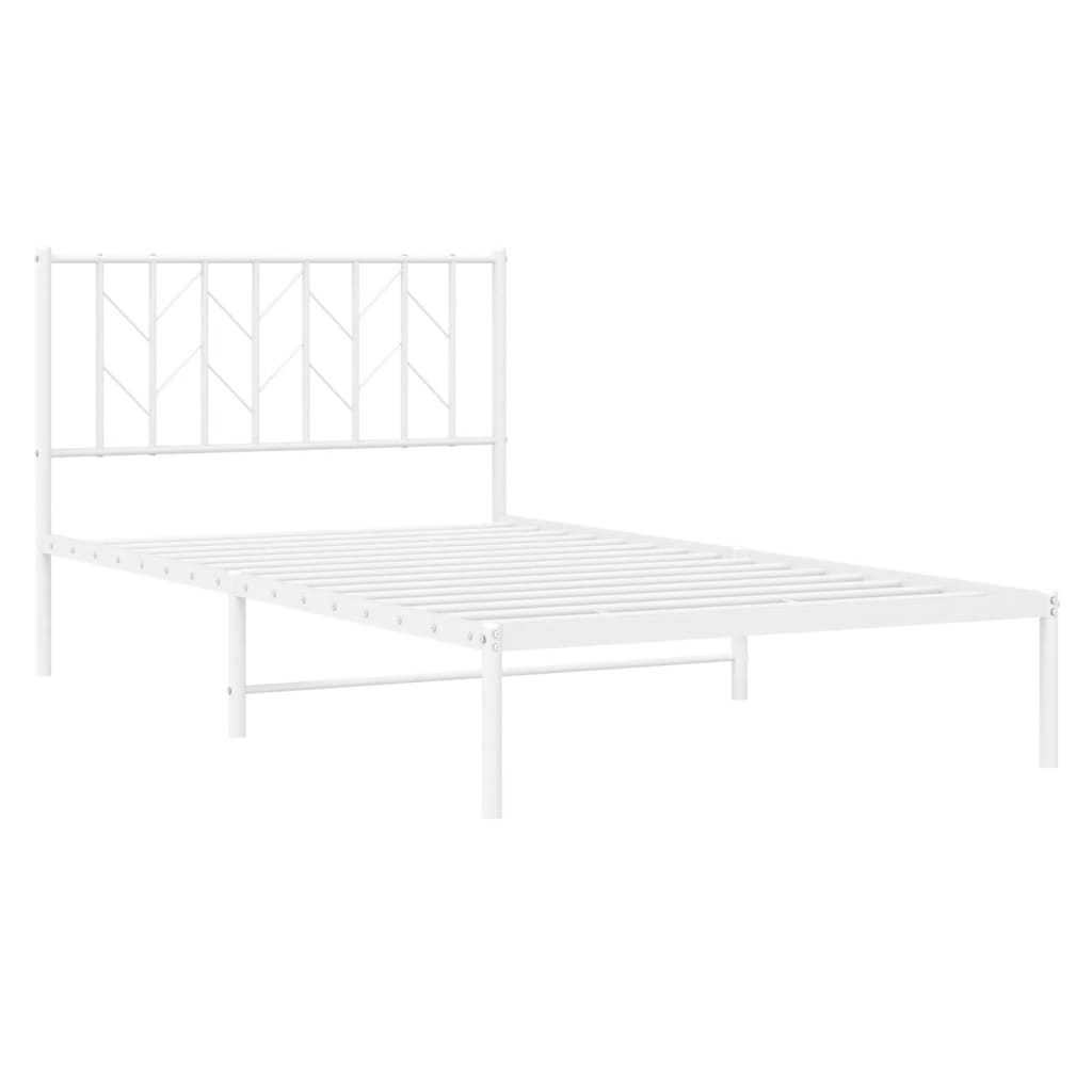Metal Bed Frame without Mattress with Headboard White 107x203cm