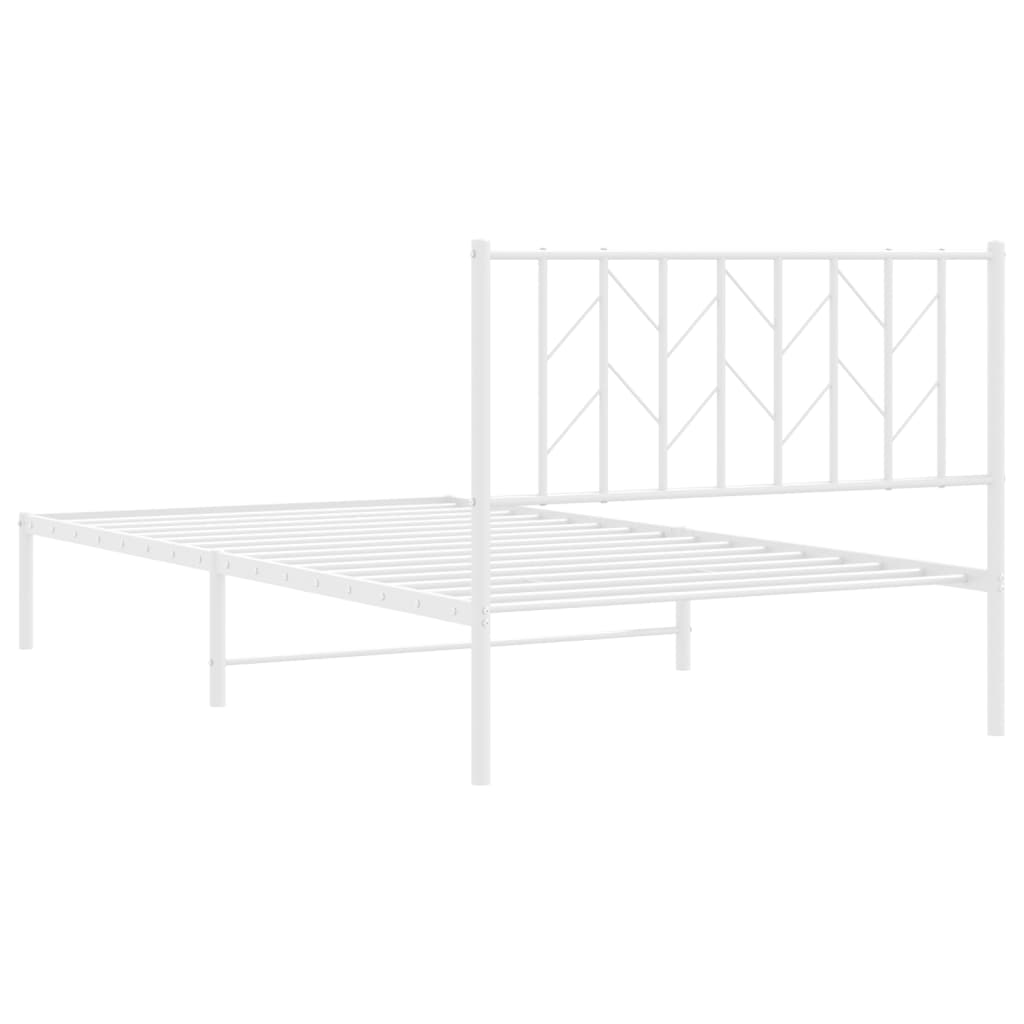 Metal Bed Frame without Mattress with Headboard White 107x203cm