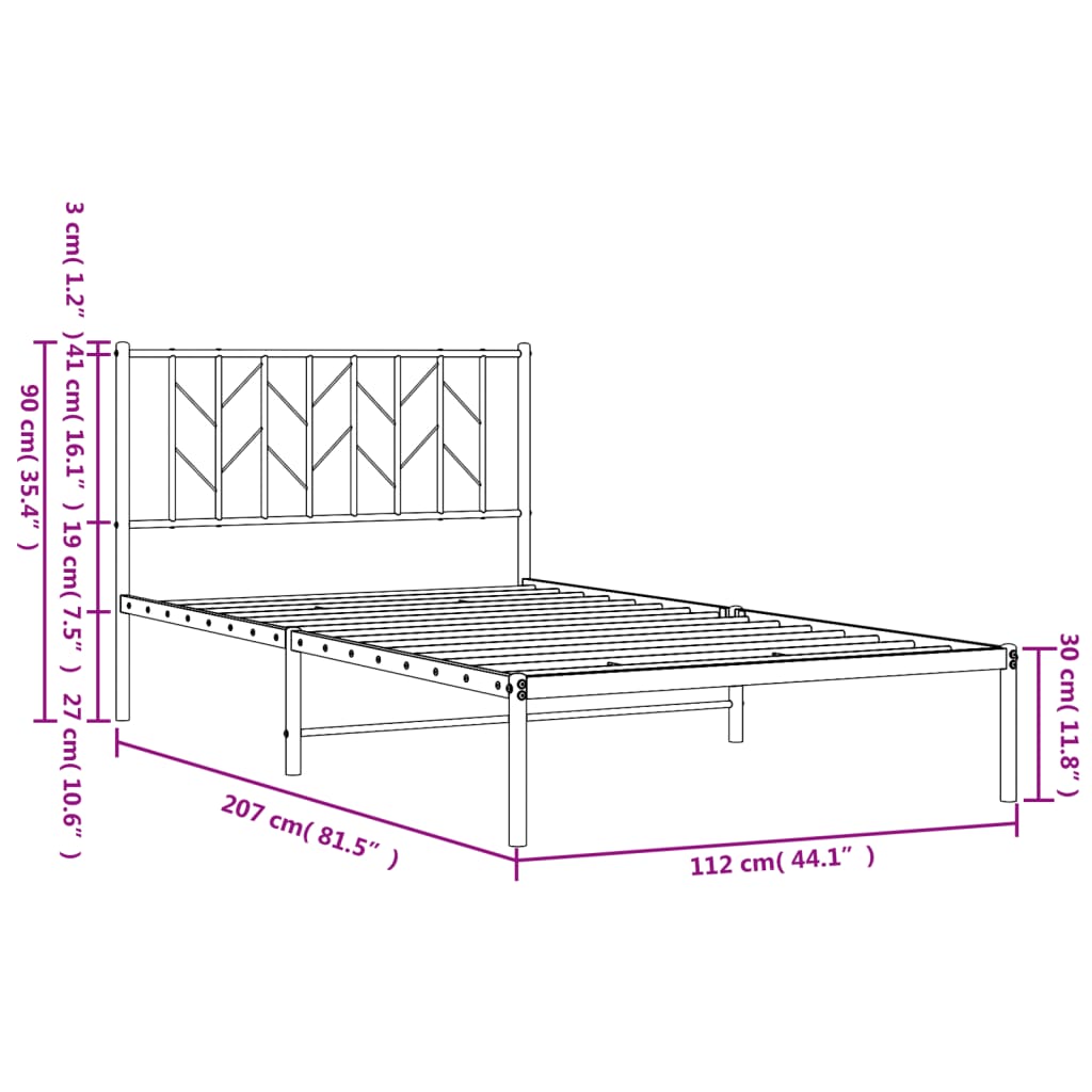 Metal Bed Frame without Mattress with Headboard White 107x203cm