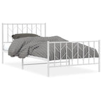 Metal Bed Frame without Mattress with Footboard White 107x203cm