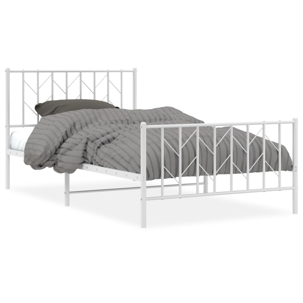Metal Bed Frame without Mattress with Footboard White 107x203cm