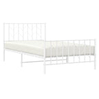 Metal Bed Frame without Mattress with Footboard White 107x203cm