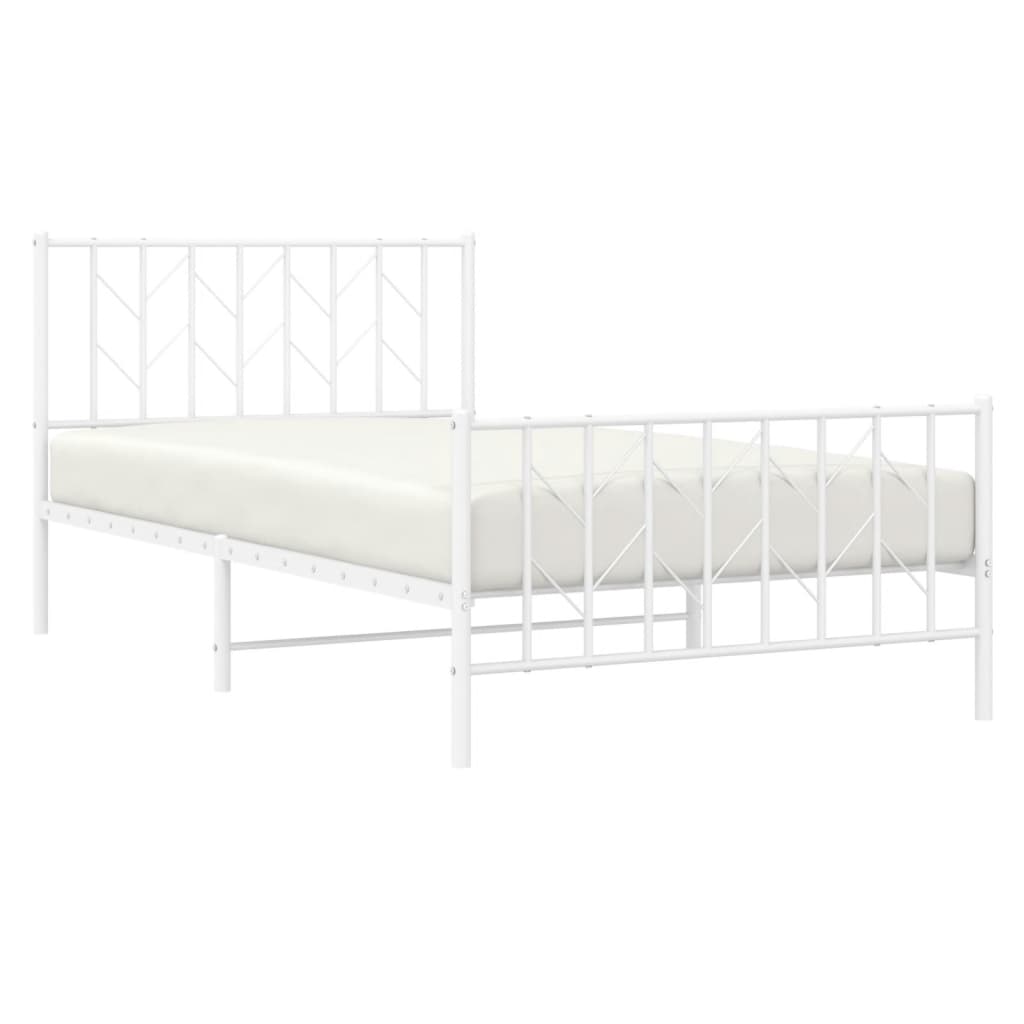 Metal Bed Frame without Mattress with Footboard White 107x203cm