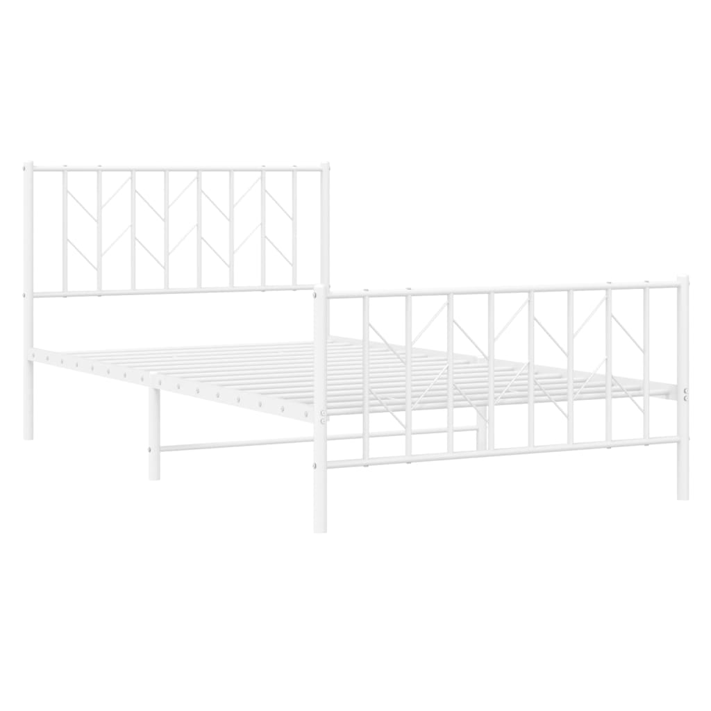 Metal Bed Frame without Mattress with Footboard White 107x203cm