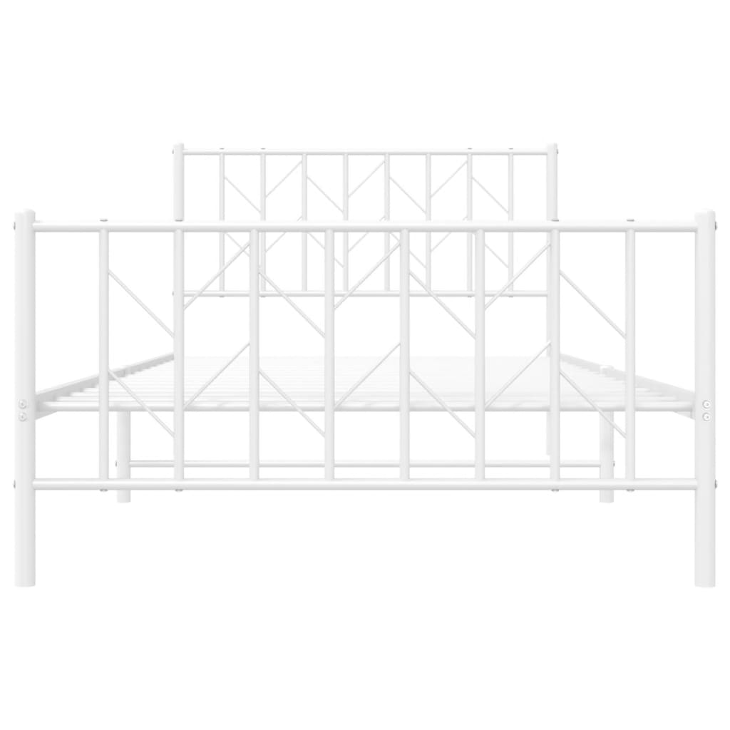 Metal Bed Frame without Mattress with Footboard White 107x203cm