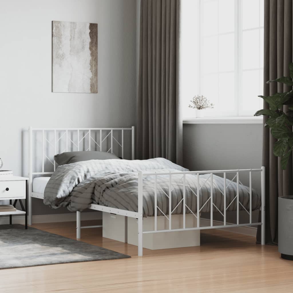 Metal Bed Frame without Mattress with Footboard White 107x203cm