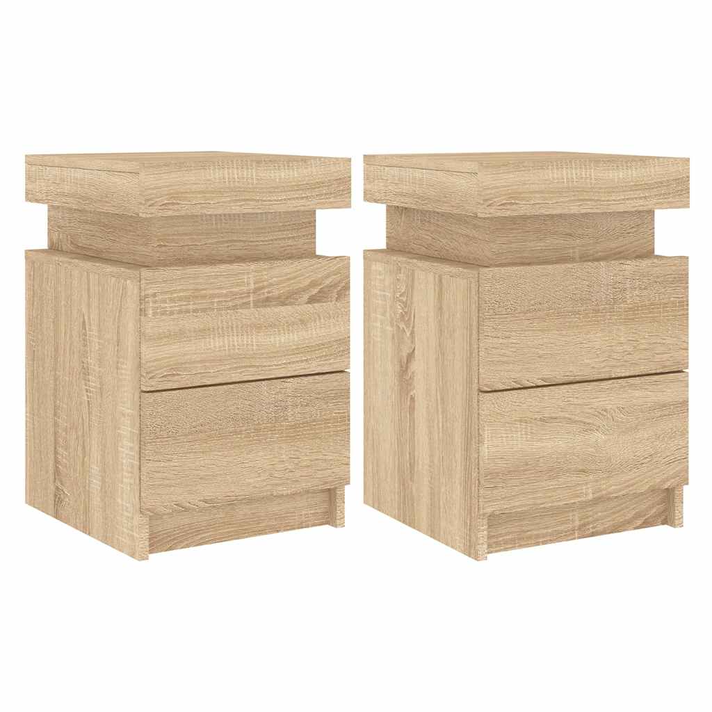 Bedside Cabinets with LED Lights 2 pcs Sonoma Oak 35x39x55 cm