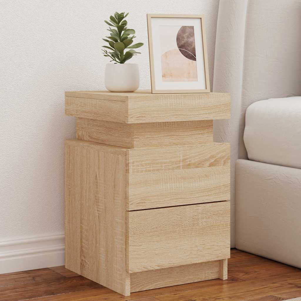 Bedside Cabinets with LED Lights 2 pcs Sonoma Oak 35x39x55 cm