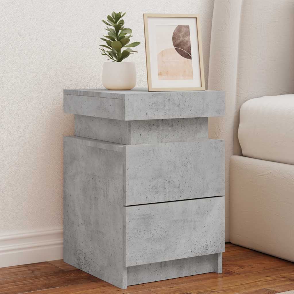Bedside Cabinet with LED Lights Concrete Grey 35x39x55 cm