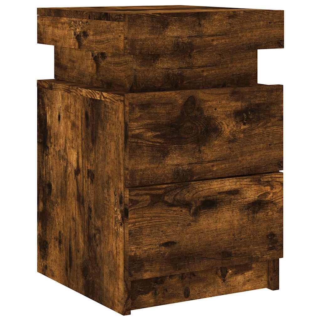 Bedside Cabinets with LED Lights 2 pcs Smoked Oak 35x39x55 cm