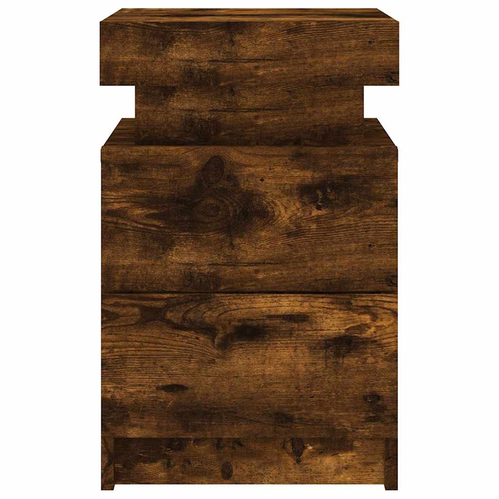 Bedside Cabinets with LED Lights 2 pcs Smoked Oak 35x39x55 cm