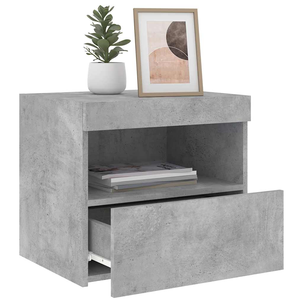 Bedside Cabinet with LED Lights Concrete Grey 50x40x45 cm