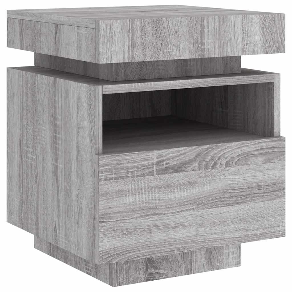 Bedside Cabinet with LED Lights Grey Sonoma 40x39x48.5 cm