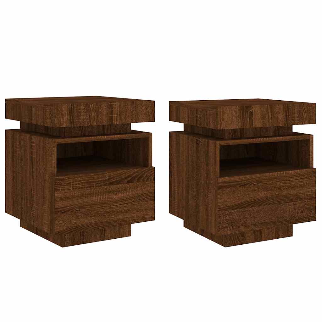 Bedside Cabinets with LED Lights 2 pcs Brown Oak 40x39x48.5 cm