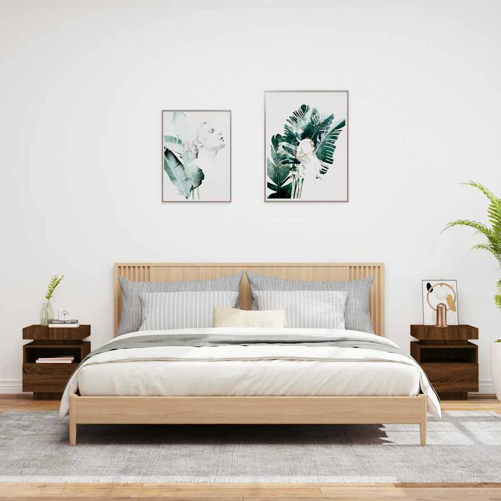 Bedside Cabinets with LED Lights 2 pcs Brown Oak 40x39x48.5 cm