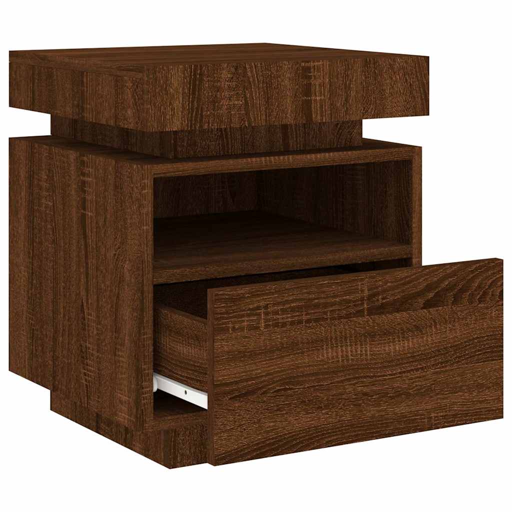 Bedside Cabinets with LED Lights 2 pcs Brown Oak 40x39x48.5 cm