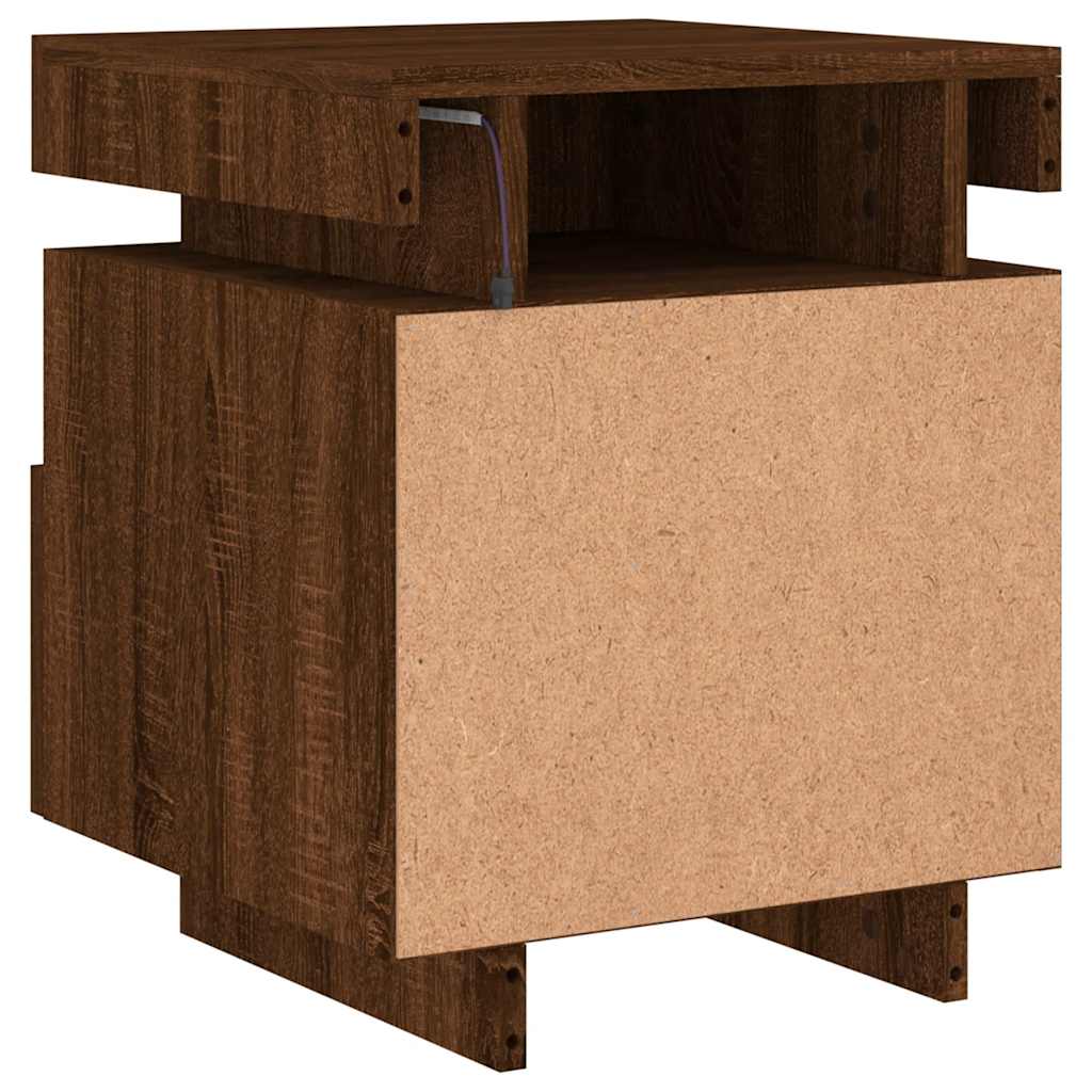 Bedside Cabinets with LED Lights 2 pcs Brown Oak 40x39x48.5 cm