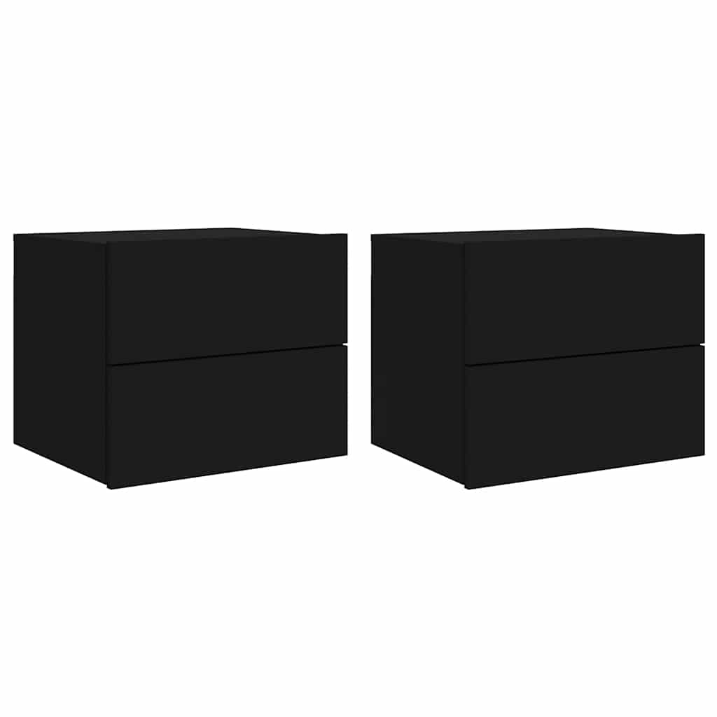 Wall-mounted Bedside Cabinets with LED Lights 2 pcs Black