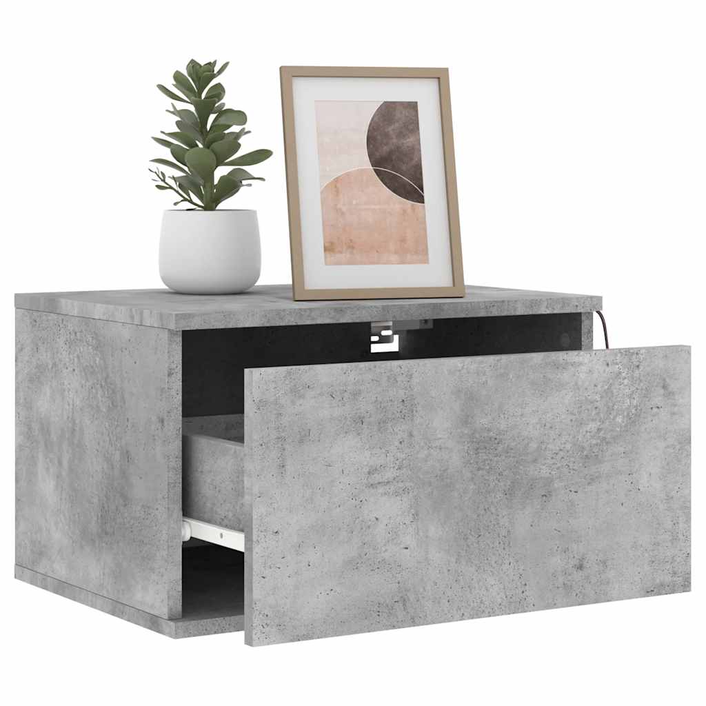 Wall-mounted Bedside Cabinet with LED Lights Concrete Gery
