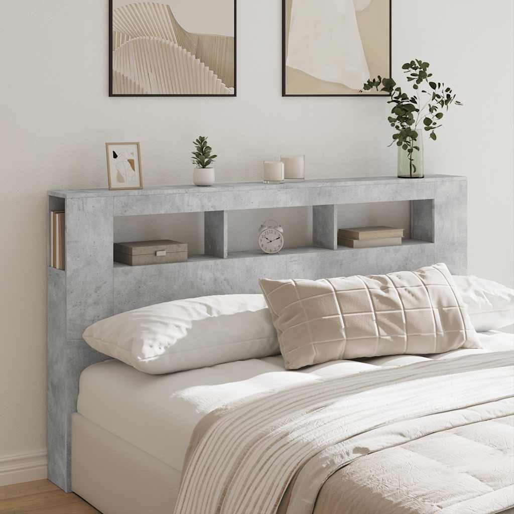 LED Headboard Concrete Grey 180x18.5x103.5 cm Engineered Wood