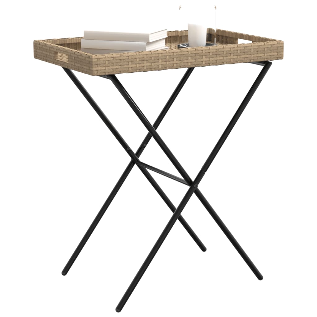 Folding Tray Table Beige 65x40x75 cm Poly Rattan