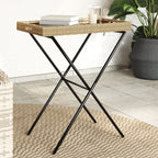 Folding Tray Table Beige 65x40x75 cm Poly Rattan