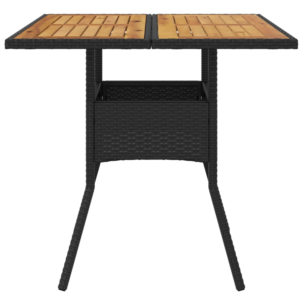 Garden Table with Acacia Wood Top Black 80x80x75 cm Poly Rattan
