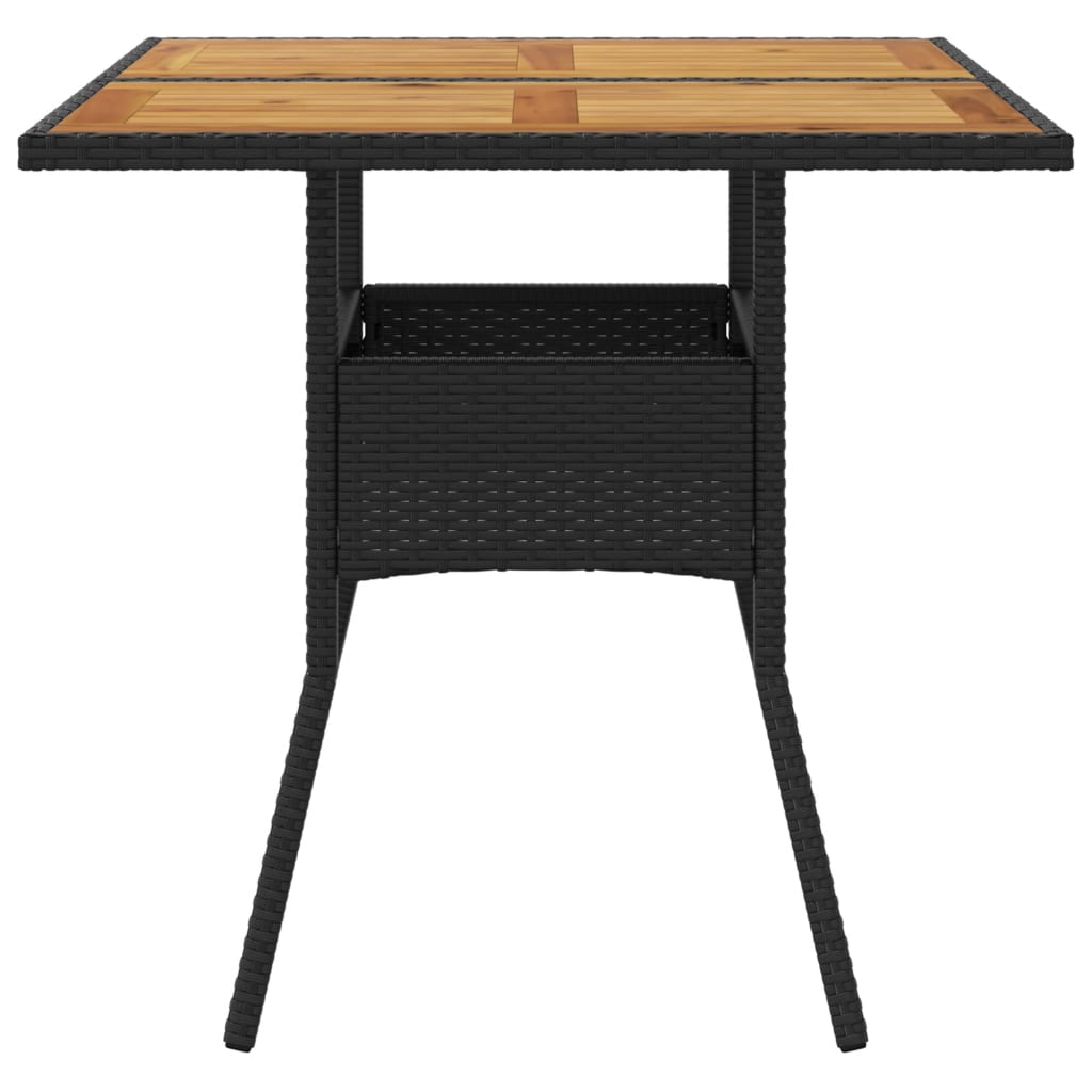 Garden Table with Acacia Wood Top Black 80x80x75 cm Poly Rattan